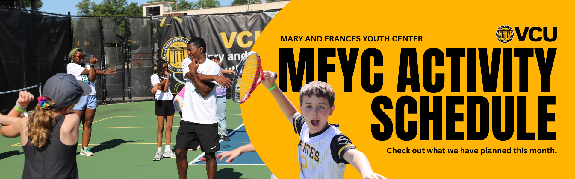 Wide website banner promoting MFYC Activity Schedule